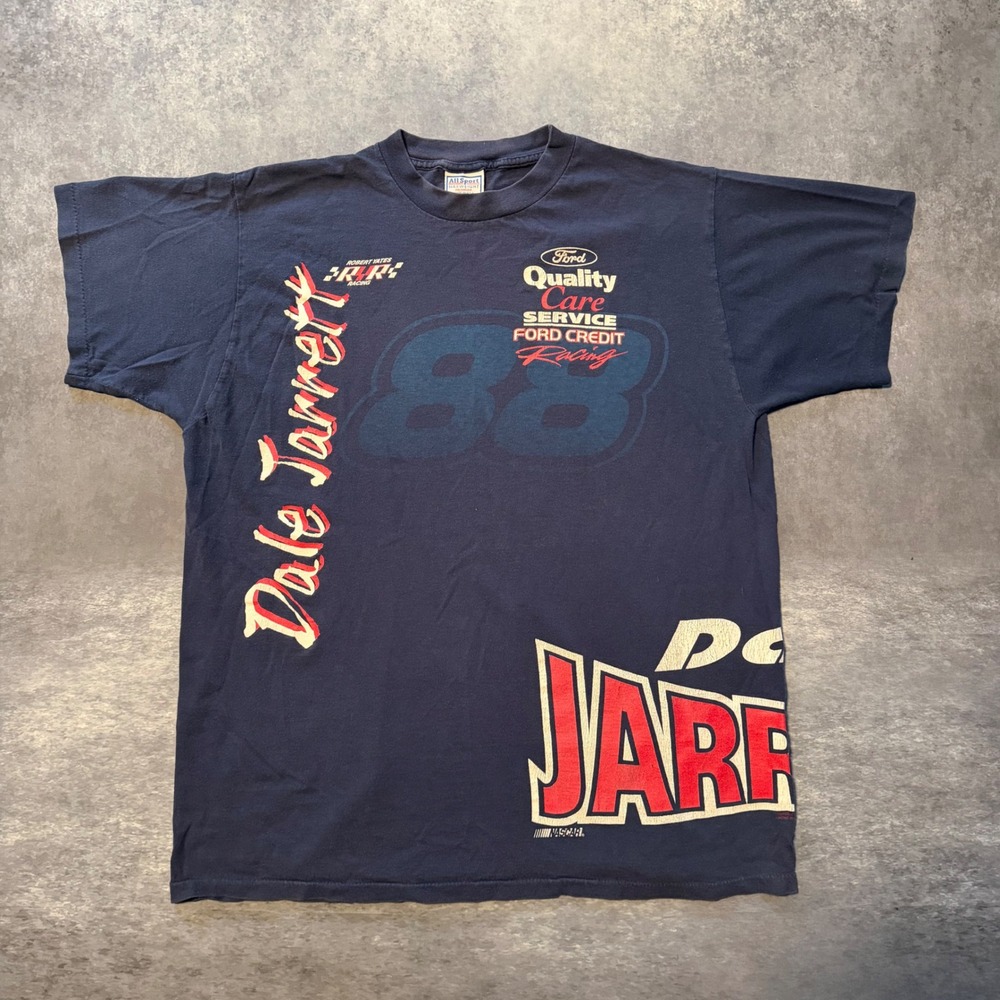 Vtg 90s Dale Jarrett 88 NASCAR Tee XL All Sport Single Stitch Competitors View